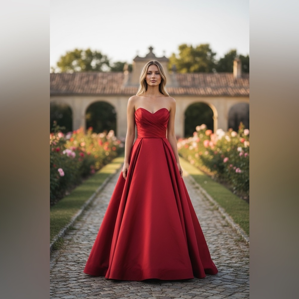 Red Strapless A-Line Ball Gown with Shawl